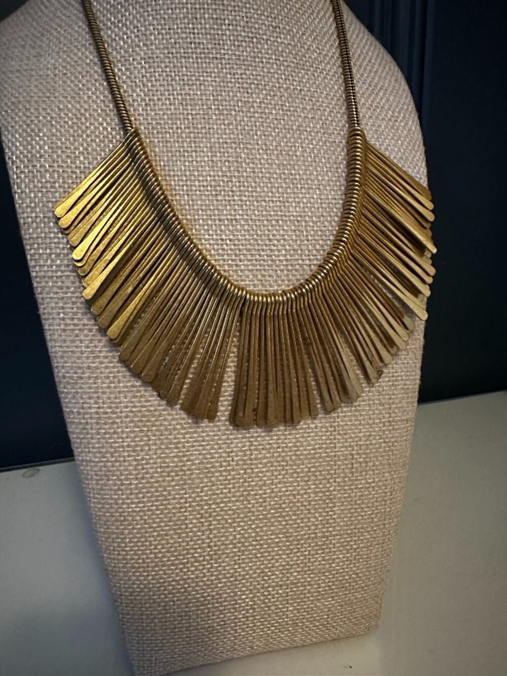 Stella & Dot Gold Fringe Bib Statement Necklace